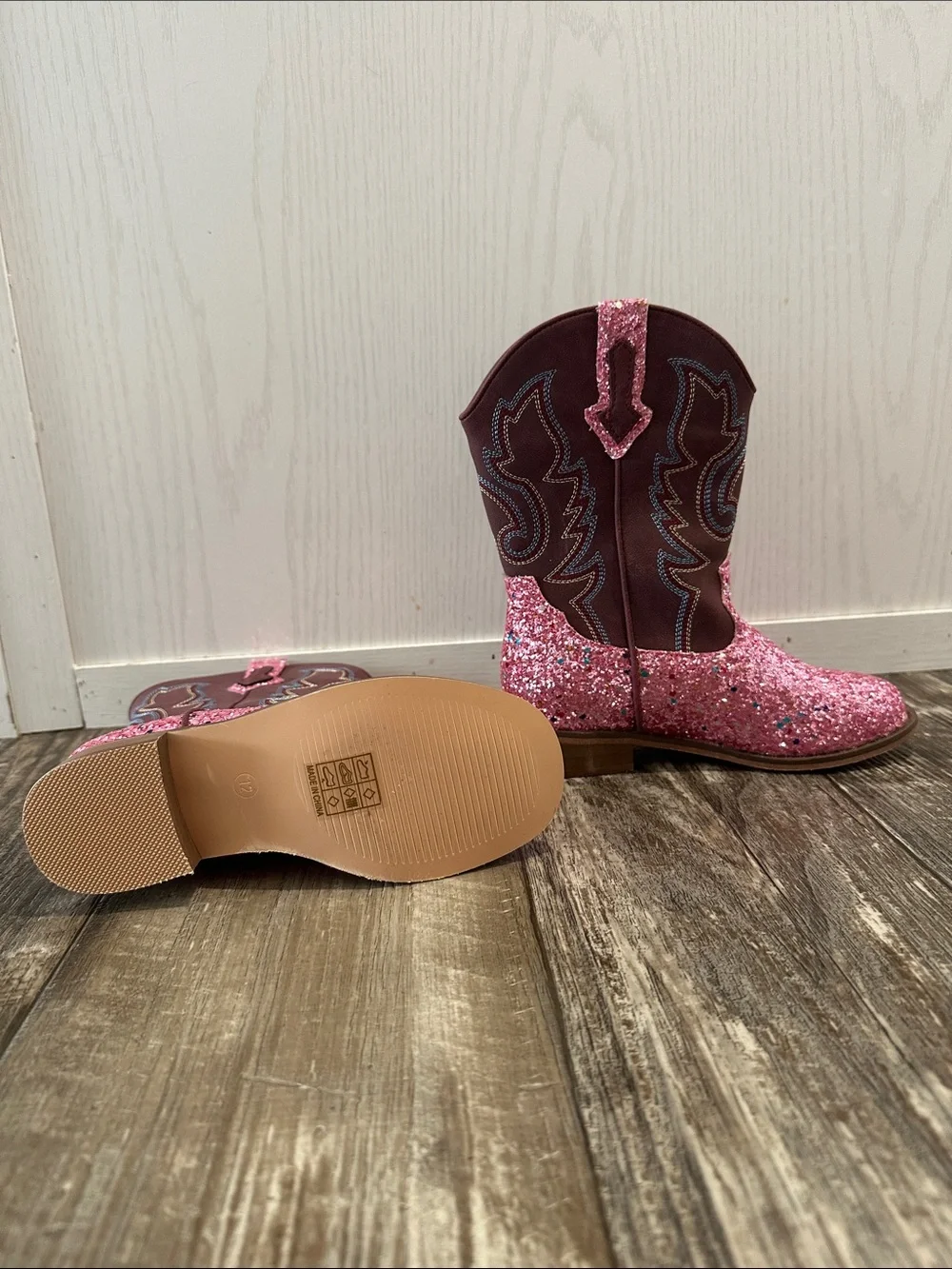 Kids Glitter Pink Western Boots - Sparkle Pull-On Cowboy Style
